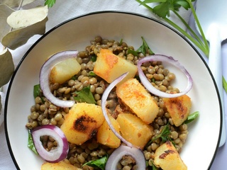 Salade de lentilles et pommes de terre roties #végétarien