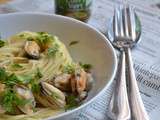 Spaghetti au lait de coco, curry vert et moules