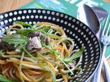 Spaghetti tricolores au thon citron confit et roquette