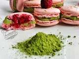 Macarons framboise et thé matcha