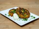 Galettes de quinoa, carottes, oignons, sésame & cervelle de canut