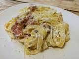 Tagliatelles à la crème de mascarpone, truffe noire & jambon de Parme