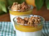 Panacotta vanillé, coulis de mangue et crumble d'avoine