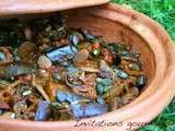 Tajine d’aubergines aux figues séchées, graines de courges et amandes