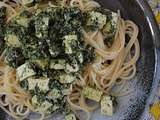 Spaghettis au pesto à l'ail des ours iodé et dés de tofu