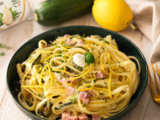 Linguine courgettes jambon citron boursin