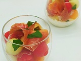 Verrines melon, mozza et prosciutto