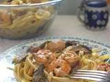 Tagliatelles aux crevettes et crème aux champignons