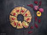 Gâteau pêche, groseille, amande et streusel vanille