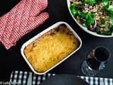 Hachis parmentier au lard d’Alsace et épices, salade de mâche et chou rouge