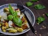 Käseknepfle au pesto de basilic, tomates confites et parmesan