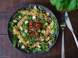 Salade roquette, courgettes et tomates cerises rôties, munster blanc