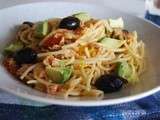 Spaguetti express tomates confites & avocat