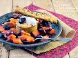 Fruits caramélisés à la plancha, glace vanille et cookies