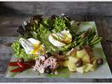 Oeufs pochés en salade et petits légumes