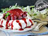 Pavlova recette – Pavlova pêche au sirop framboises et coulis