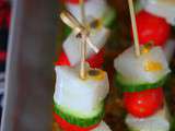 Brochettes apéritives à la légine fumée au thé, aux fruits de la passion et aux épices