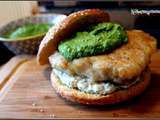 Burger fish and mashed peas