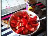 Salade de tomates au cervelas , sauce vinaigrette moutarde cornichons et câpres