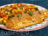 Bonite, sauce au curry, courgettes sautées aux tomates cerises