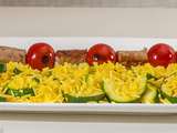 Brochettes de chipolatas au riz aux courgettes