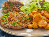 Coulemelles farcies à la ricotta et aux noix, légumes au four
