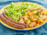 Merguez de boeuf aux pommes de terre nouvelles et plantain lancéolé