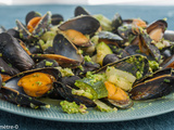 Moules au fenouil, courgette et pesto de fanes de radis