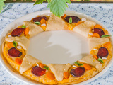 Pizza à la crème de carottes, chorizo et ricotta