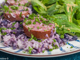Poêlée de chou rouge, saucisse de Morteau et riz