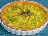 Quiche aux asperges, petits pois et oignons nouveaux