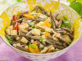 Salade aux aubergines, courgettes, tomates et haricots verts