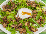 Salade aux lentilles, aux cèpes et œufs pochés