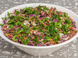 Salade de choux aux carottes et raisins secs, mayonnaise aux haricots blancs