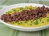 Soupe aux courgettes, crumble de boudin