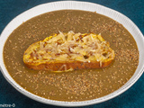 Soupe de butternut aux lentilles, pain perdu au fromage