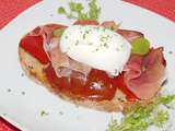 Bruschetta tomates séchées - speck - mozzarella di bufala