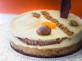 Entremet d'automne: chocolat, poires caramélisées, caramel beurre salé et mousse au miel