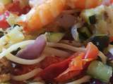 Linguine aux légumes et crevettes (presque) régime