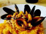 Moules en persillade sur lit de purée de courge butternut