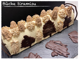 Bûche tiramisu, pavenisini et décors ganaches montées au café et au pralin