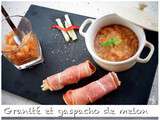 Granité et gaspacho de melon au basilic, jambon de pays farci à la pomme