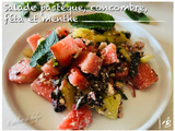 Salade de pastèque, concombre, fêta, olives et menthe