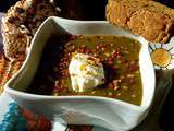 Velouté aux fanes de fenouil, biscotti aïl et Nigelle