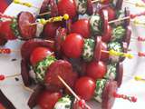 Brochettes chorizo-mozza-tomates cerises