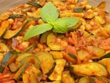 Courgettes-tomates-pois chiches et basilic