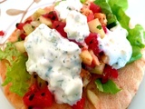 Pain pita-crudités-poulet-sauce au yaourt
