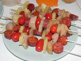 Brochette sucré salé de poulet au chorizo et à l'ananas