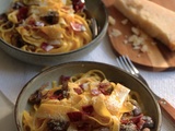 Carbonara aux champignons et tagliatelles de carottes