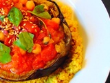 Aubergine au four farcie aux tomates et pois chiches